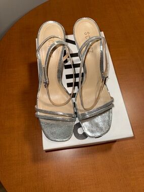 SCHUTZ Altima Ankle Strap Silver Metallic Prata Shine Lizard Embossed Heels